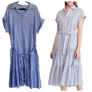 Lauren Ralph Lauren Striped Tiered Midi Shirt Dress Belted Blue White Womens 18W